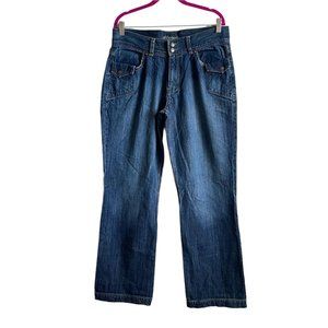 Of The Earth Jeans Wide Leg Denim Boho Organic Cotton Utility Pants Womens Sz 36